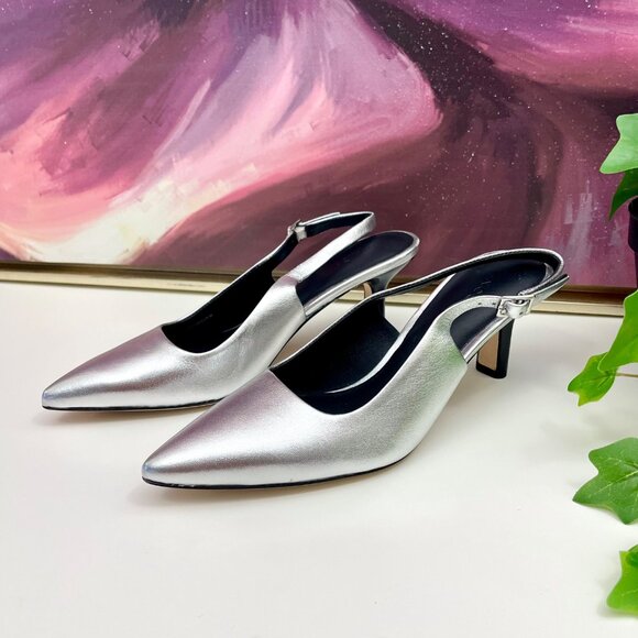 Vince Pandora Pointed Toe Slingback Pump in Silver Size 7.5 - Picture 4 of 13